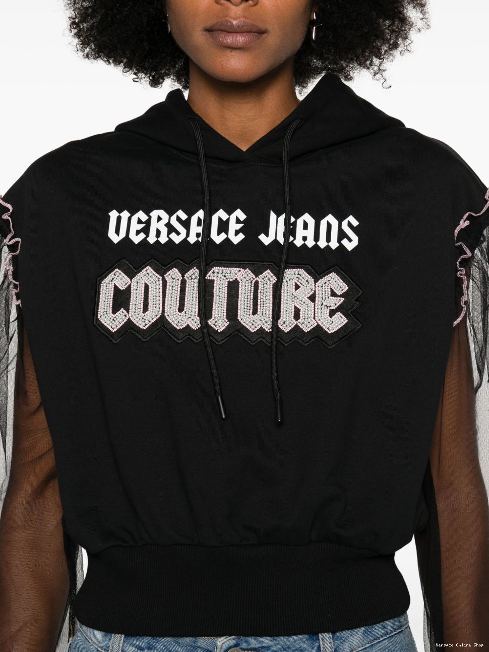 Affordable Embellished Couture Versace Gothic Logo hoodie Jeans Women 0809